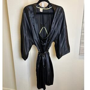 Gillian & O'Malley Black Satin Nightgown Robe Vintage Lingerie Set Large